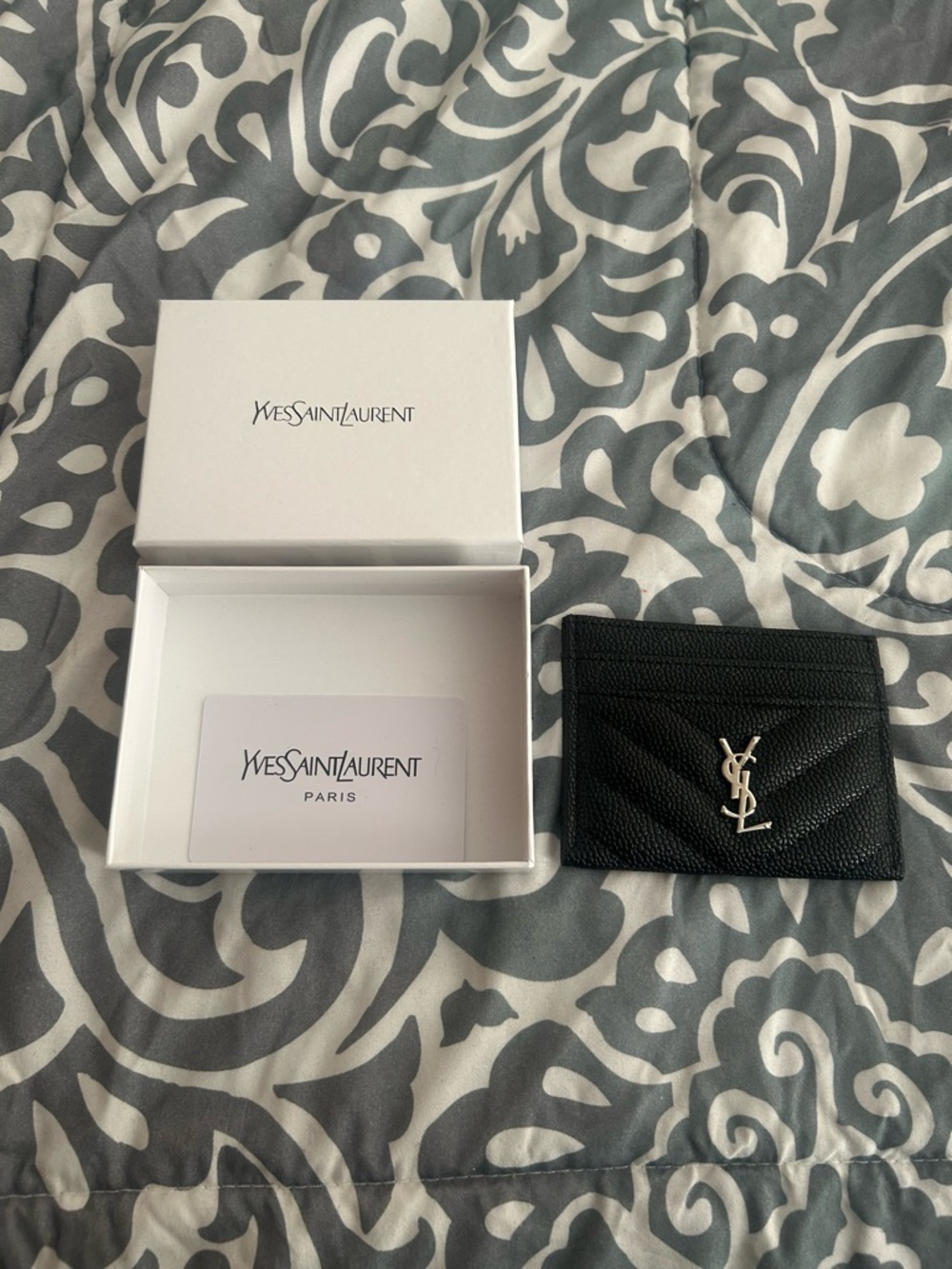 Black Quilted Chevron Card Case with Silver Monogram - Picture 5 of 7
